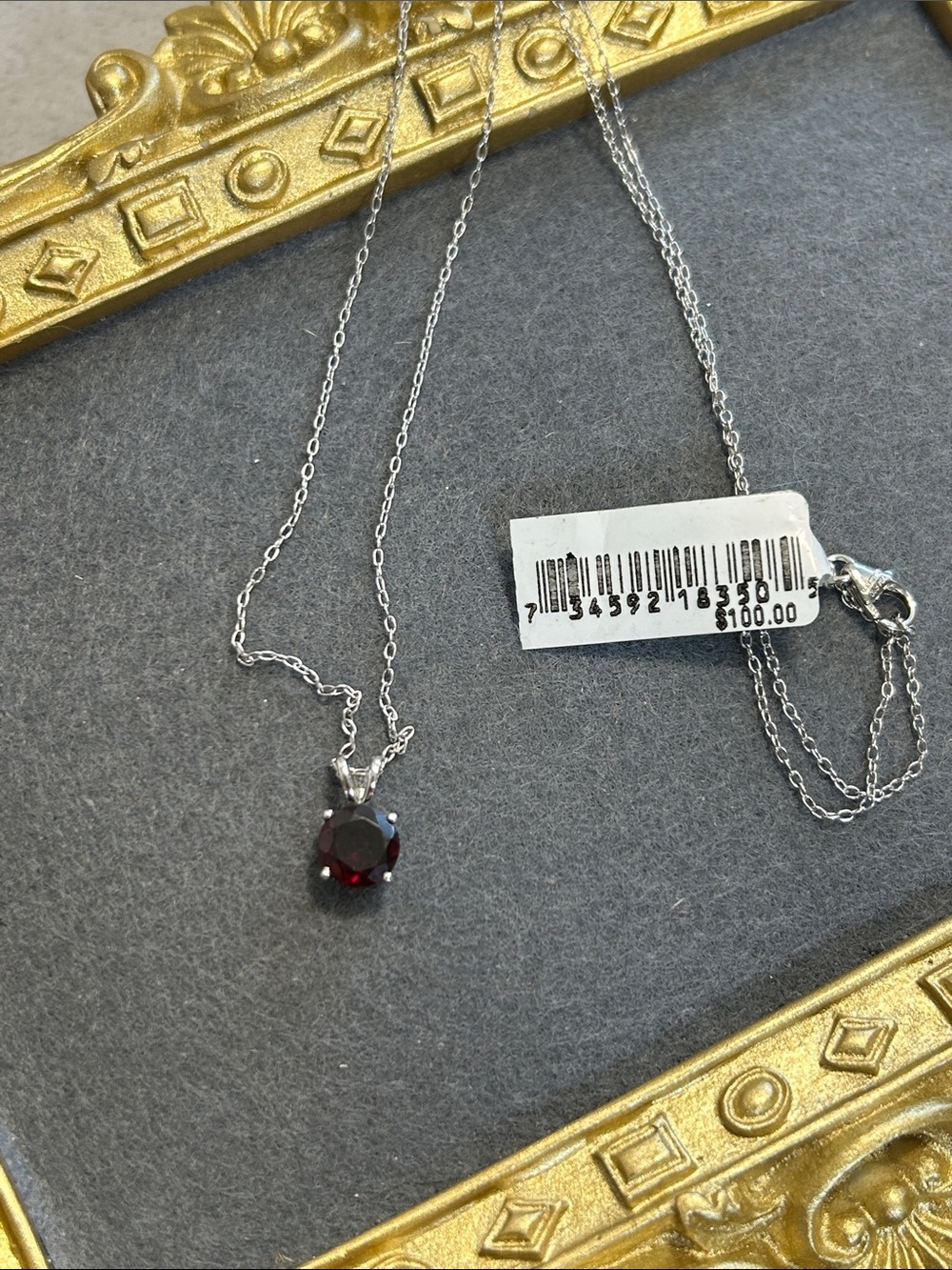 Sterling Silver Necklace with Garnet Pendant